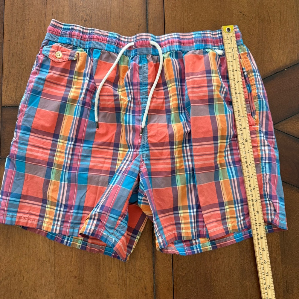 Polo Ralph Lauren Mens XXL Plaid Swim Trunks Multi Color Madras Mesh Lined Pony - Picture 8 of 9